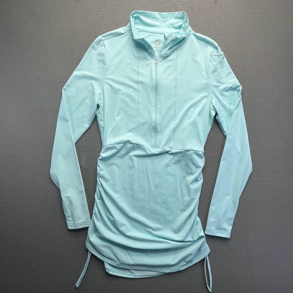BloqUV Quarter Zip Rash Guard Sun Top UPF 50+ Mint Green Ruched Sport Sz L